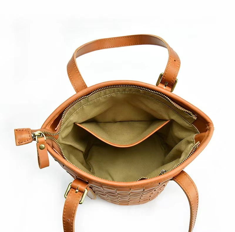 First Layer Cowhide Madrid Woven Tote/Shoulder Bag