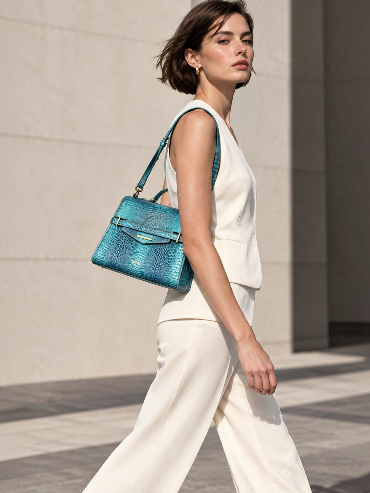 "Mi" Midi Top Handle - Croc Embossed