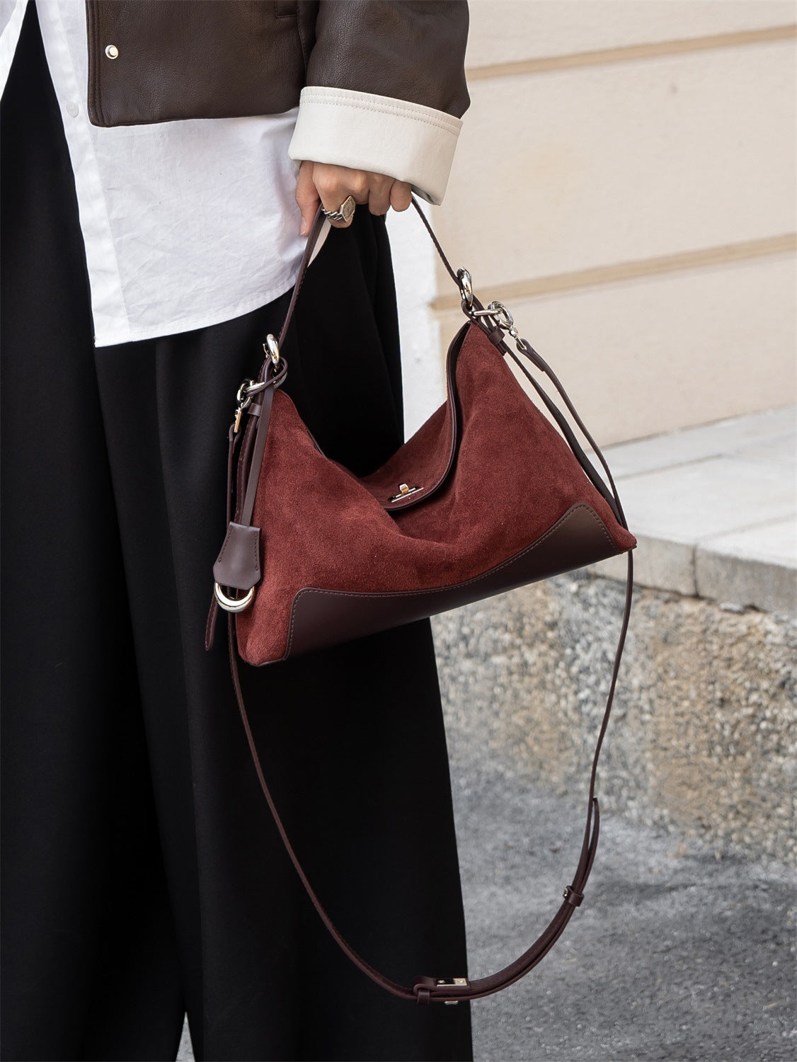 Suede Shoulder - Burgundy