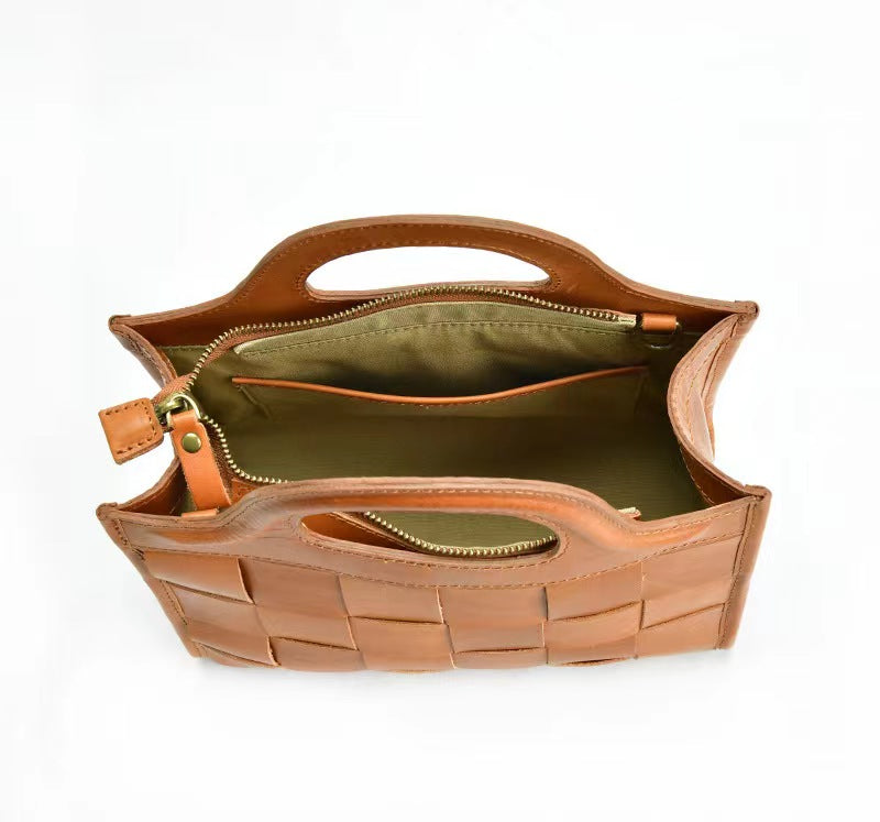 First Layer Cowhide Bristol Woven Bag