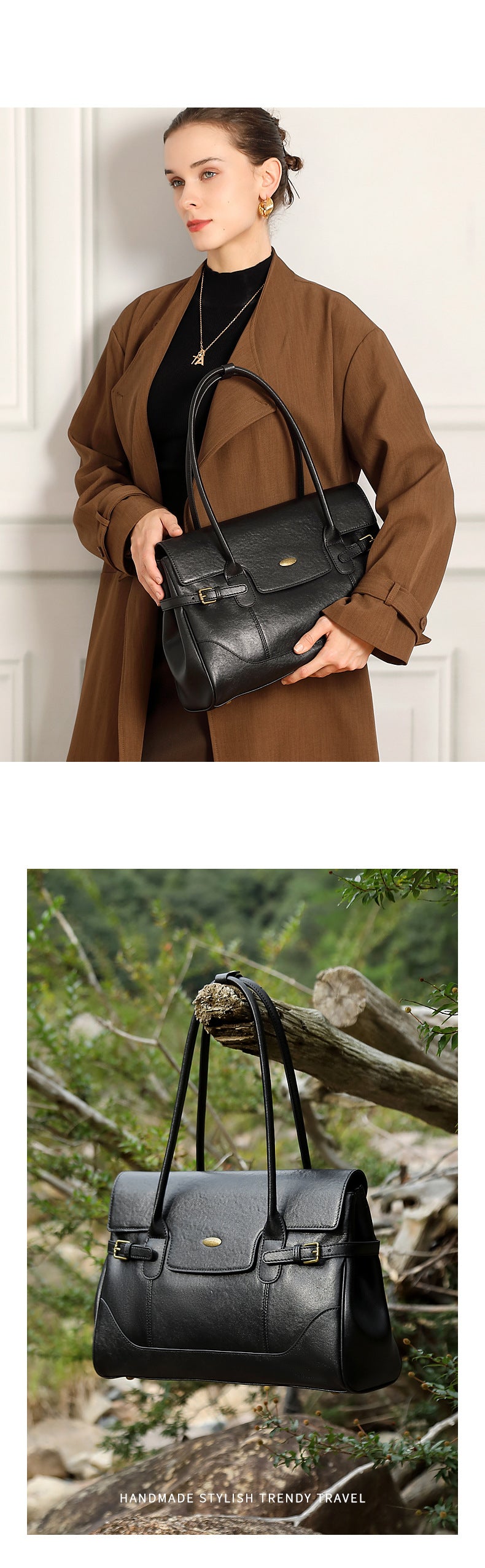 Wax Leather Top Handle - Black