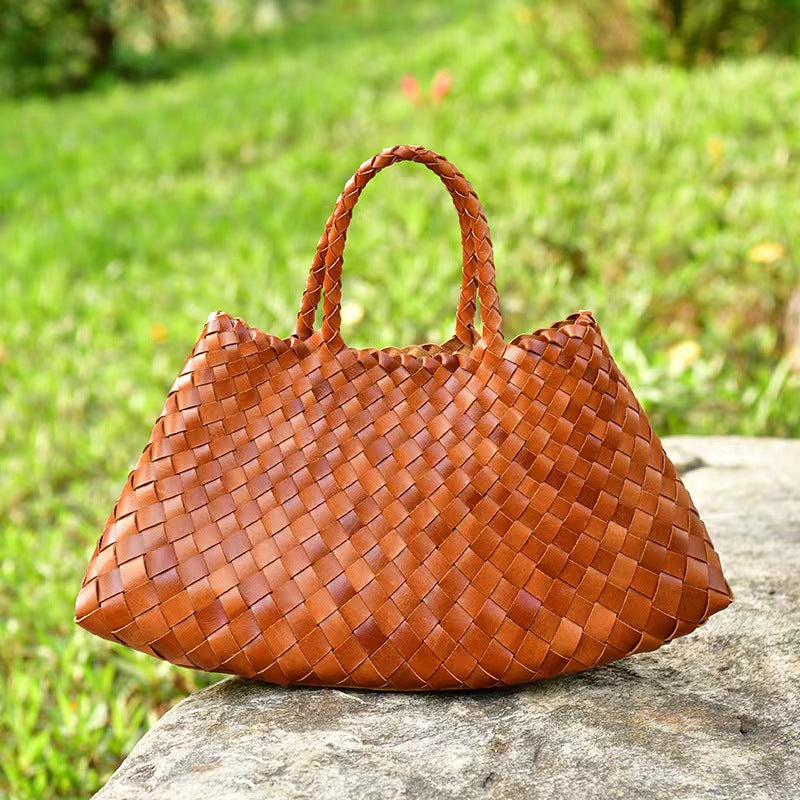 First Layer Cowhide Summer Woven Tote Bag