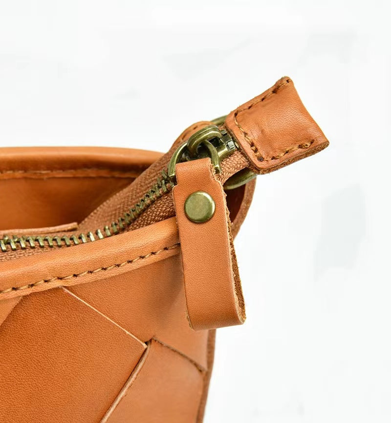 First Layer Cowhide Trinity Woven Shoulder Bag