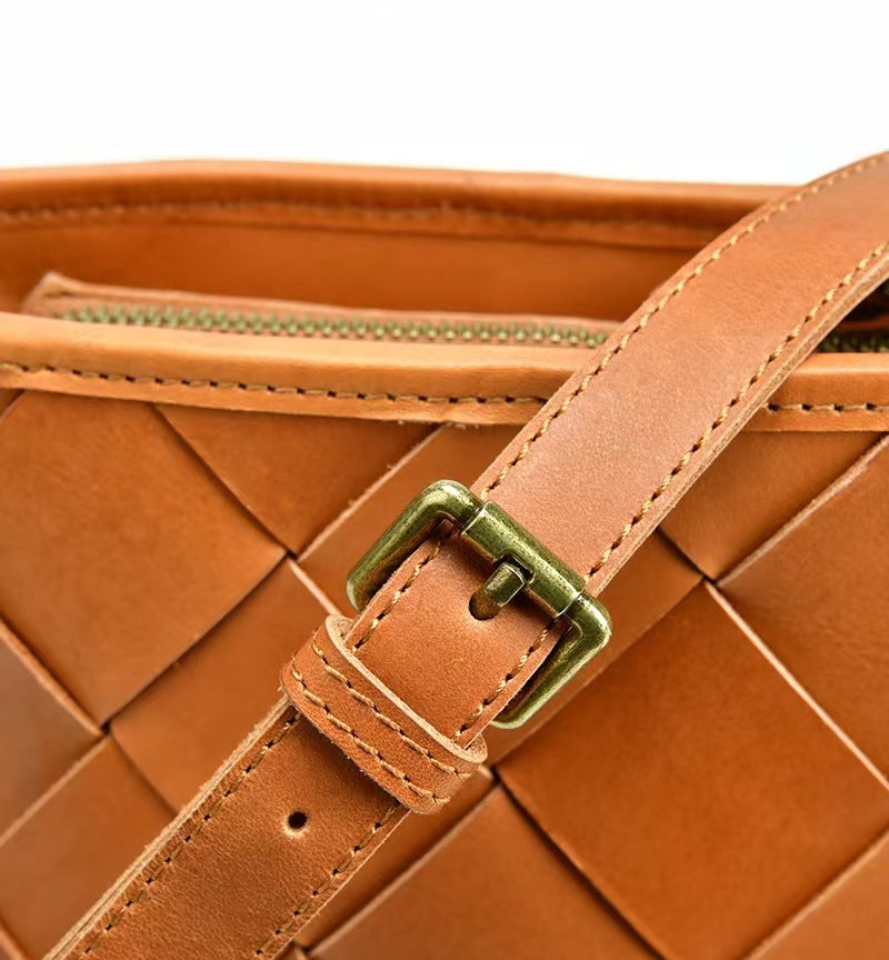 First Layer Cowhide Trinity Woven Shoulder Bag