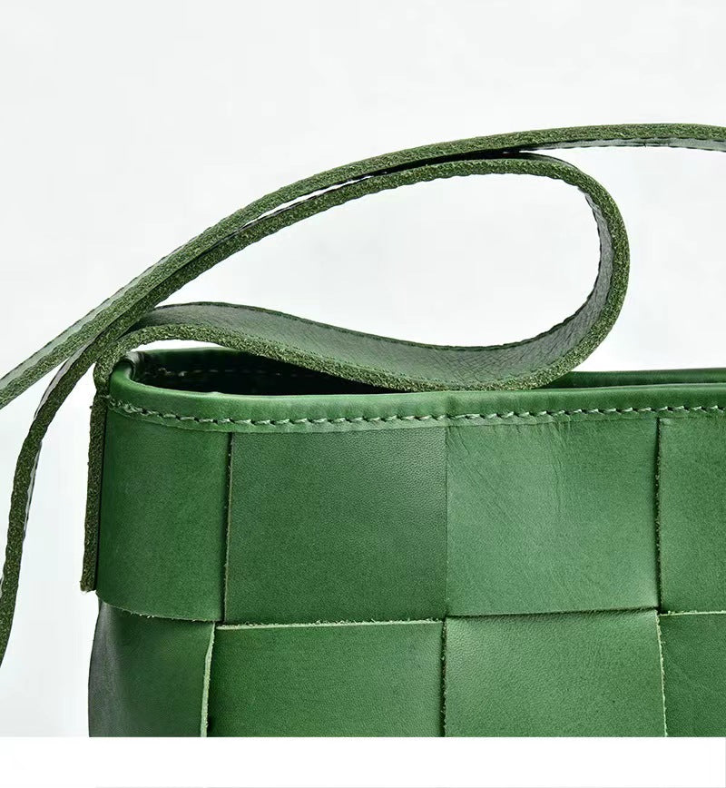 First Layer Cowhide Forest Woven Shoulder Bag