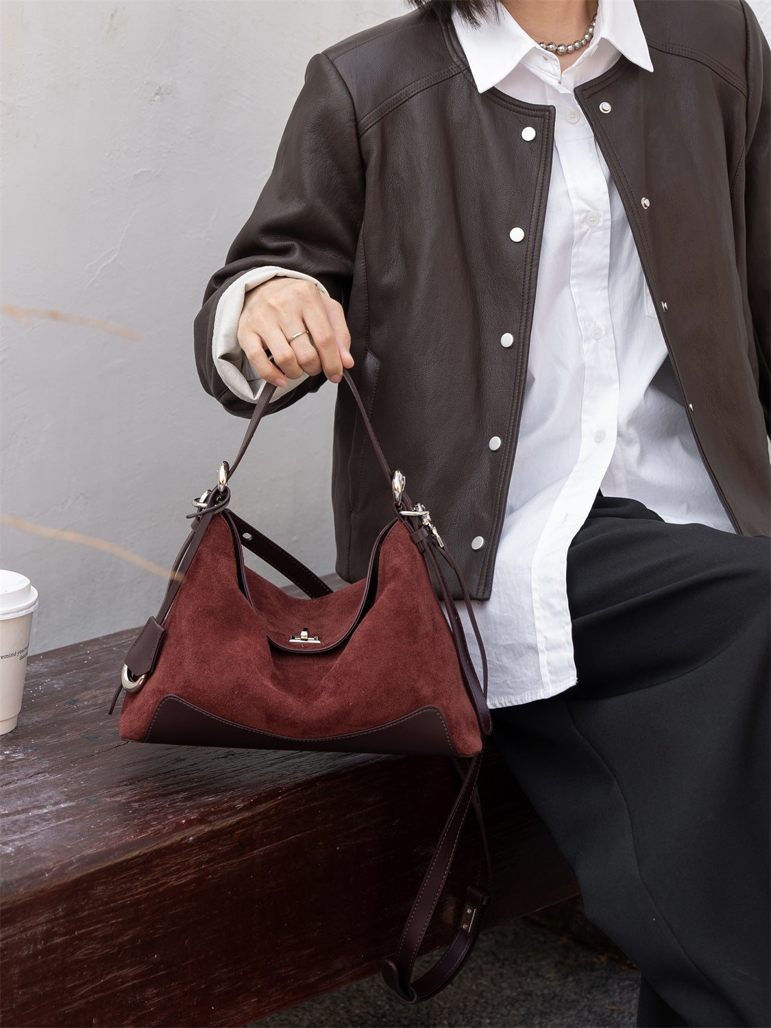 Suede Shoulder - Burgundy