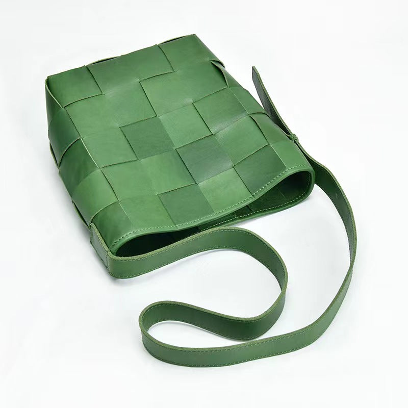 First Layer Cowhide Forest Woven Shoulder Bag