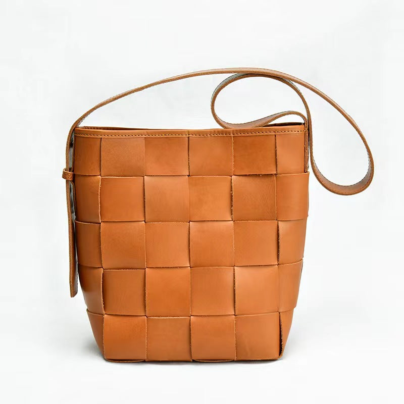 First Layer Cowhide Forest Woven Shoulder Bag