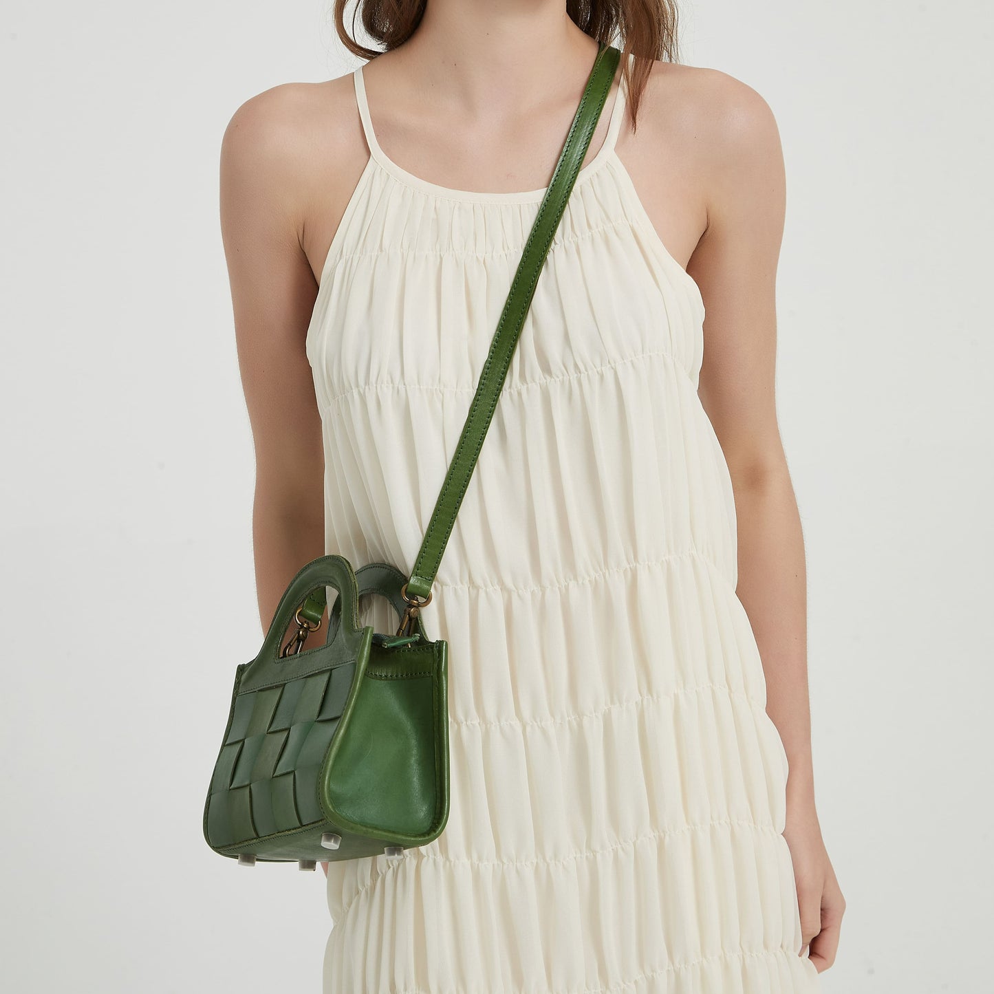 First Layer Cowhide Bristol Woven Bag