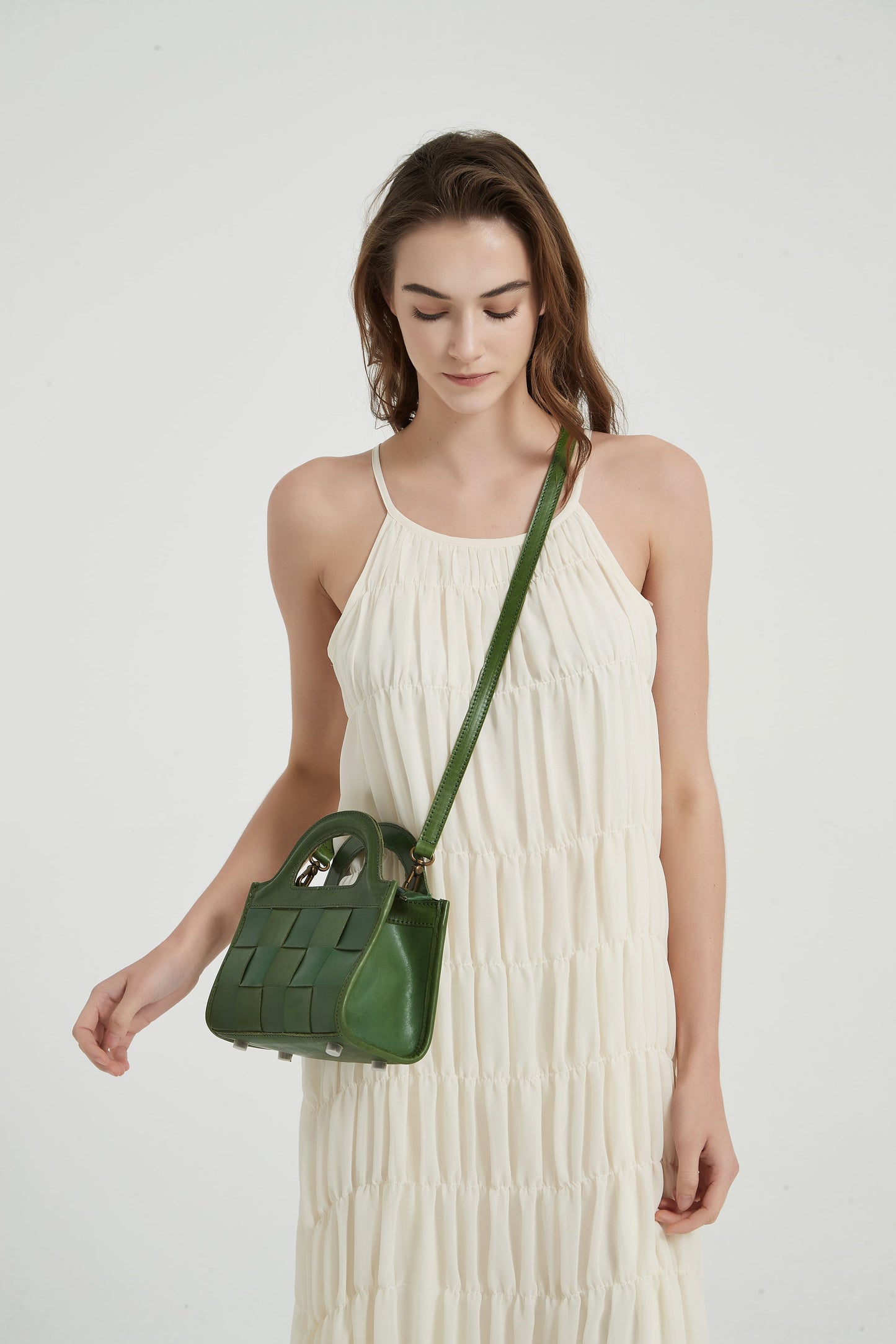 First Layer Cowhide Bristol Woven Bag