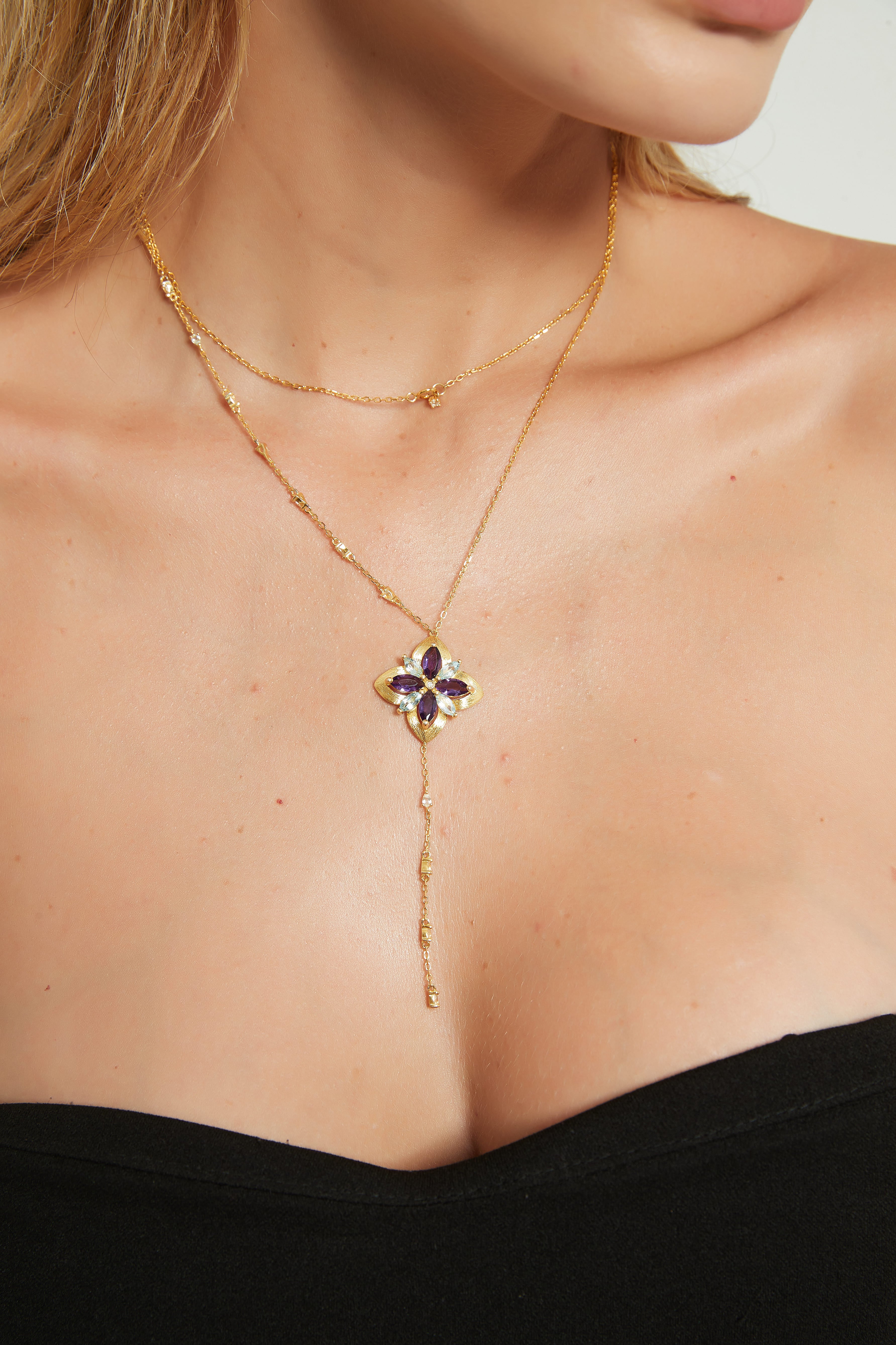 Water Lily Gold Diamond Necklace