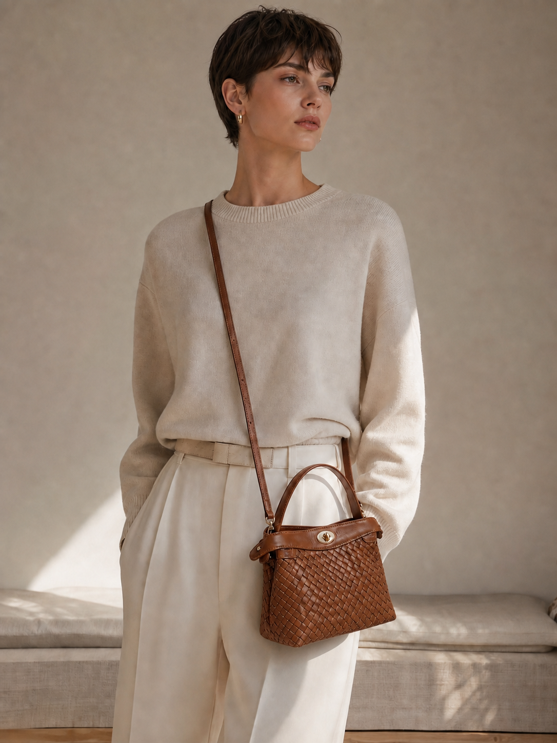 Florence Top Handle Woven - Caramel