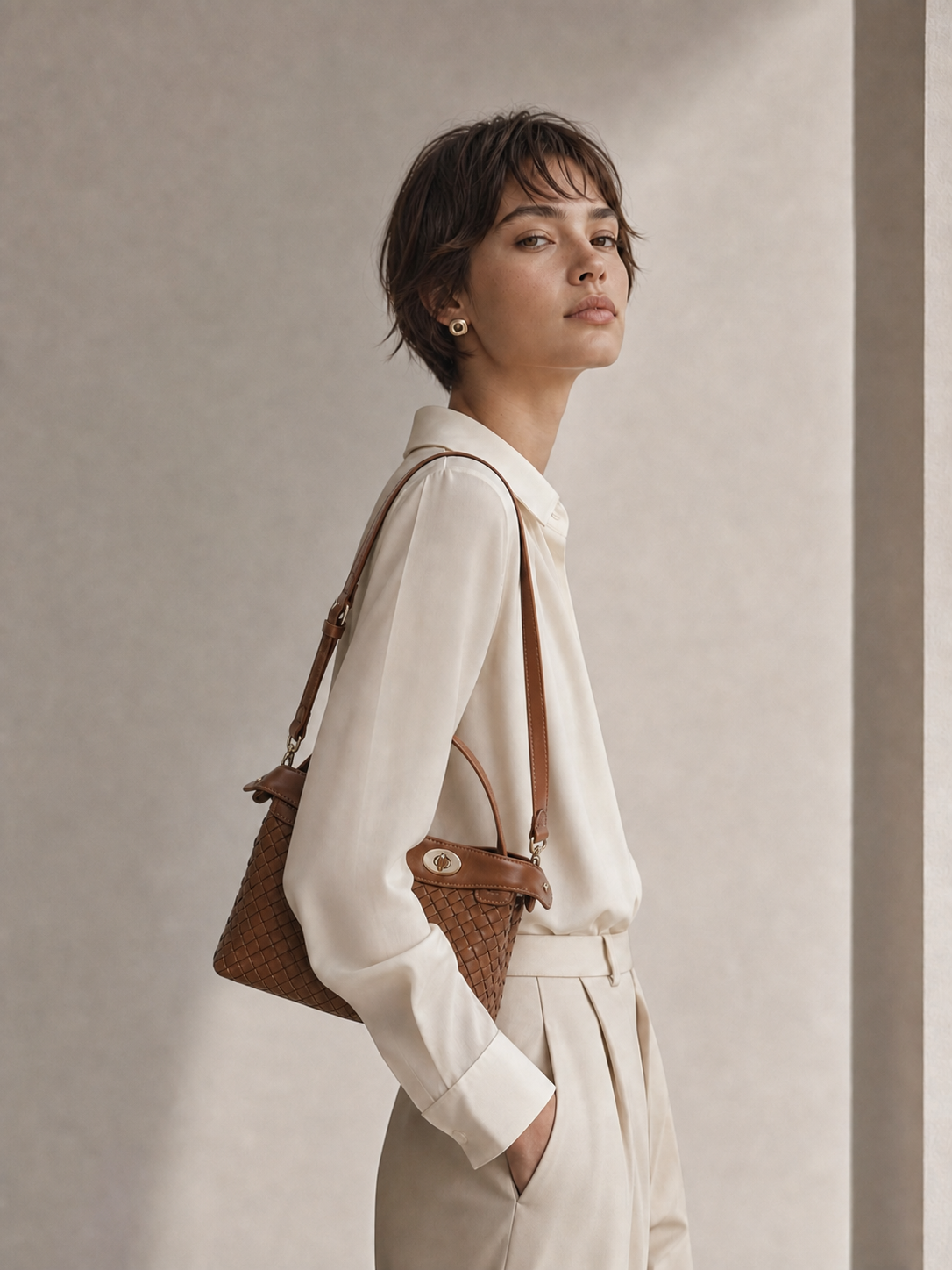 Florence Top Handle Woven - Caramel