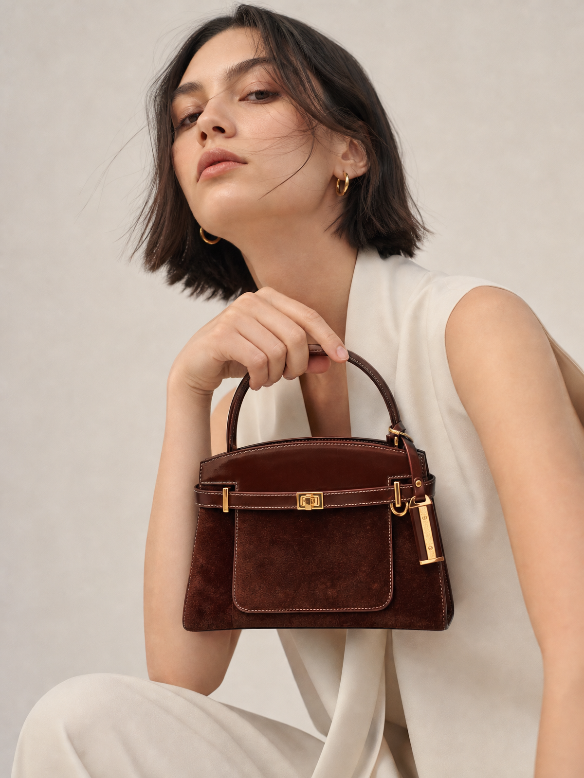 Manhattan Top Handle - Coffee Suede