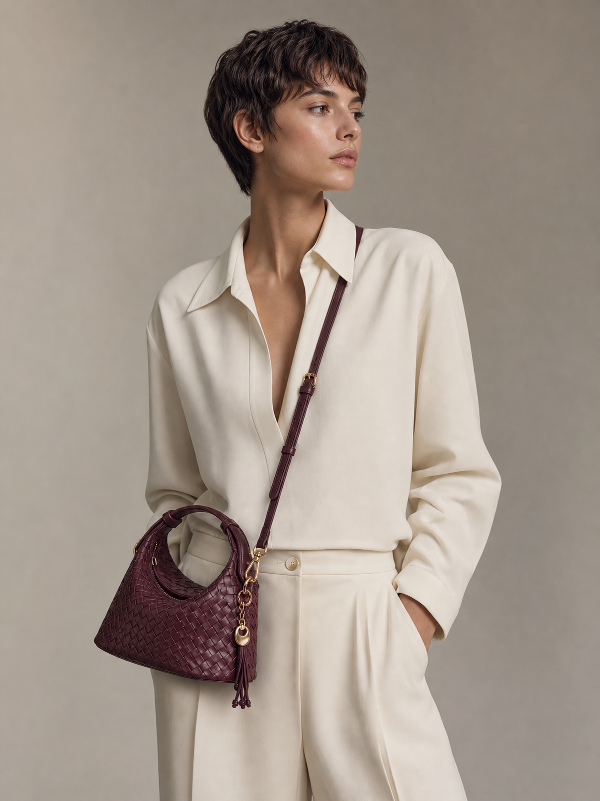 Camilla Half Moon Woven - Burgundy