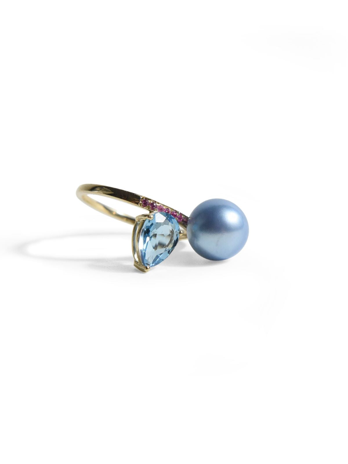 Toi et Moi Ring - Blue heart Topaz and Blue Rose Pearl
