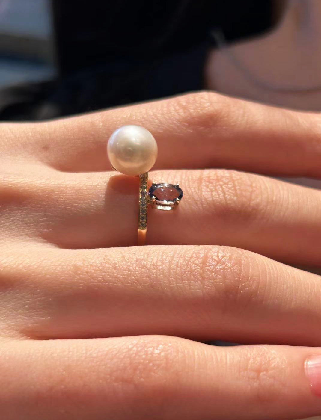 Toi et Moi Ring - Tanzanite and White Pearl