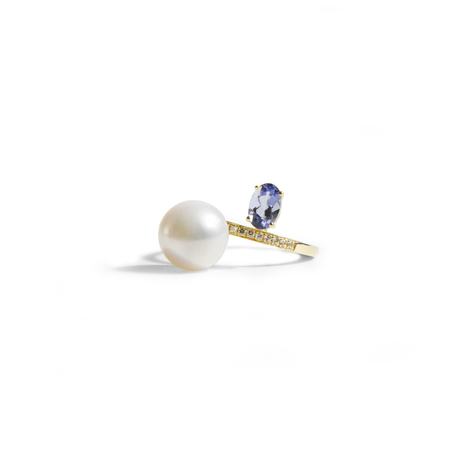 Toi et Moi Ring - Tanzanite and White Pearl