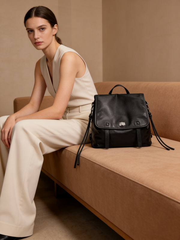 Vegetable-Tanned Cowhide Backpack - Black