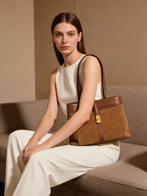 Suede Shoulder/Tote - Brown