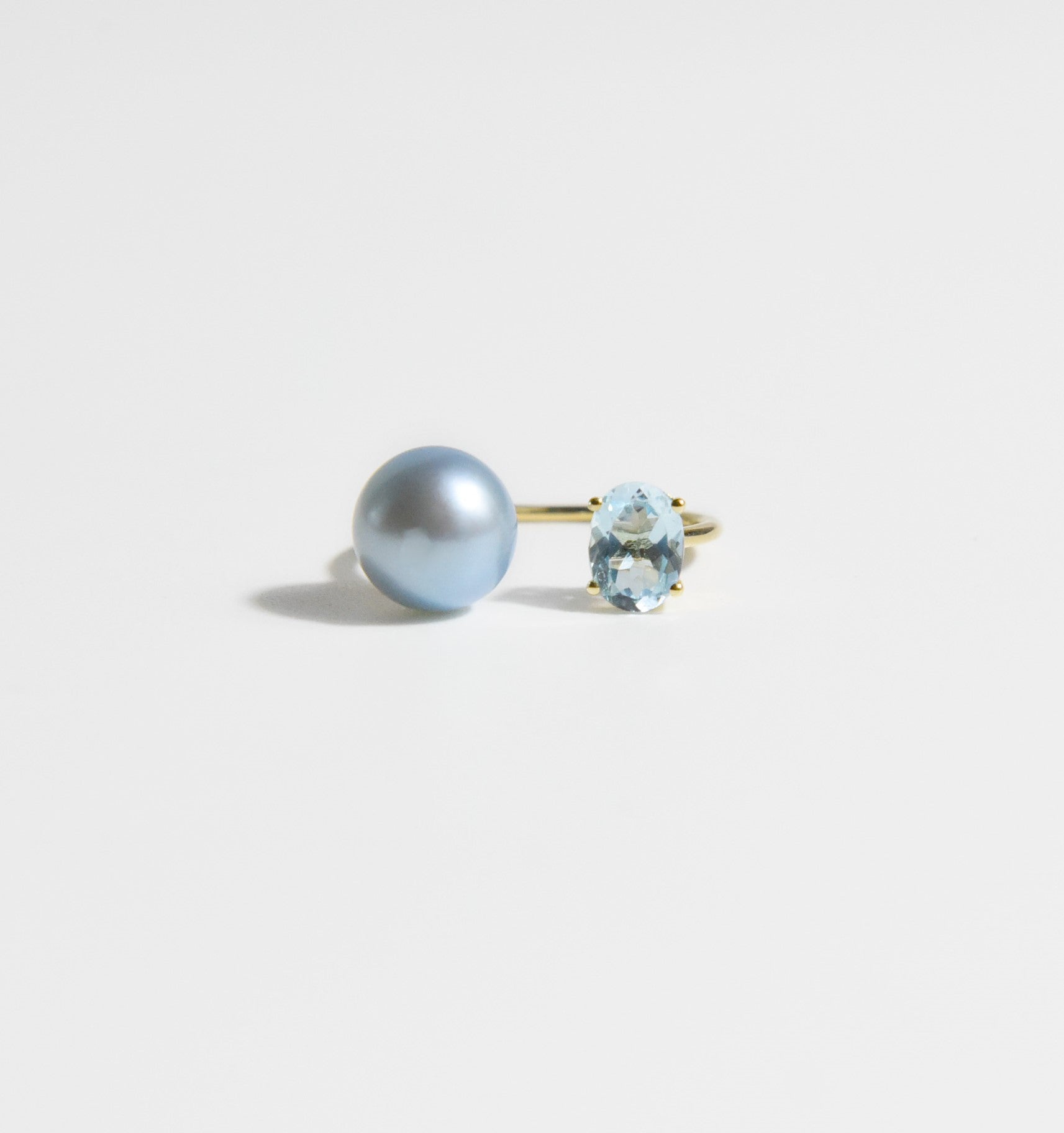 Toi et Moi Ring - Blue Topaz and Blue Rose Pearl