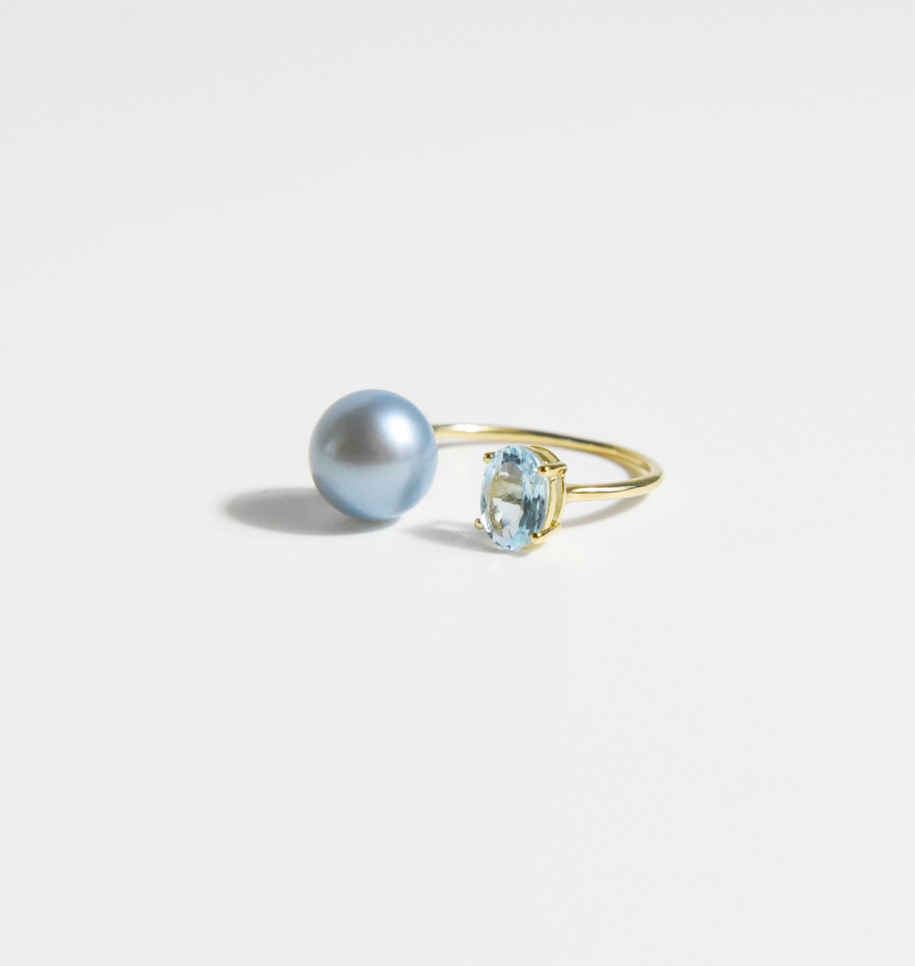 Toi et Moi Ring - Blue Topaz and Blue Rose Pearl