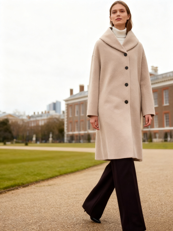 Cashmere Wool Blend Long Coat