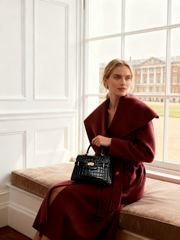 Kensington - Top Handle Black Croc Embossed