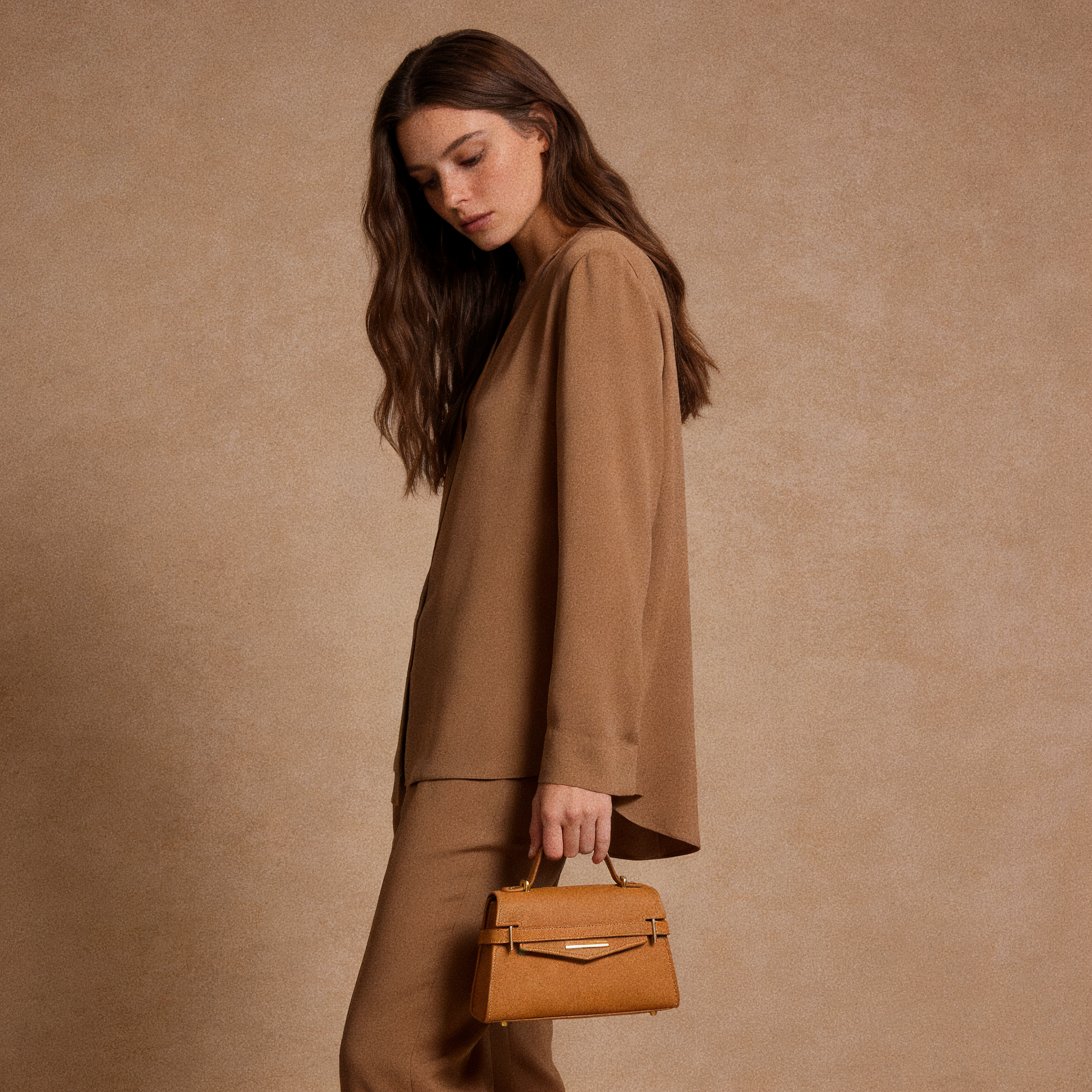 "Mi" Midi Top Handle - Caramel with Croc Strap