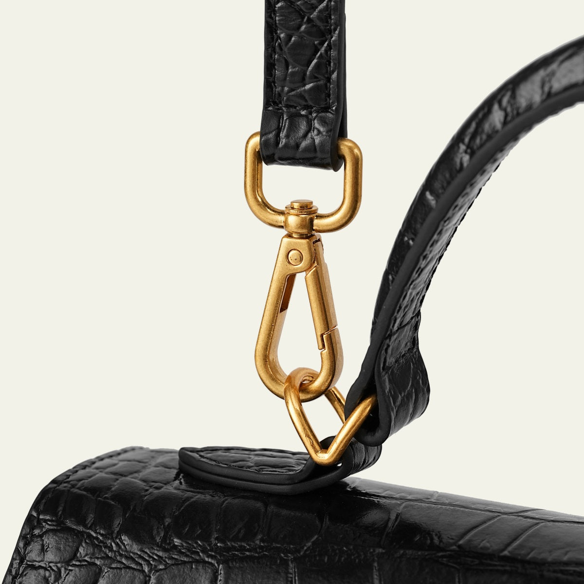 Kensington - Top Handle Black Croc Embossed