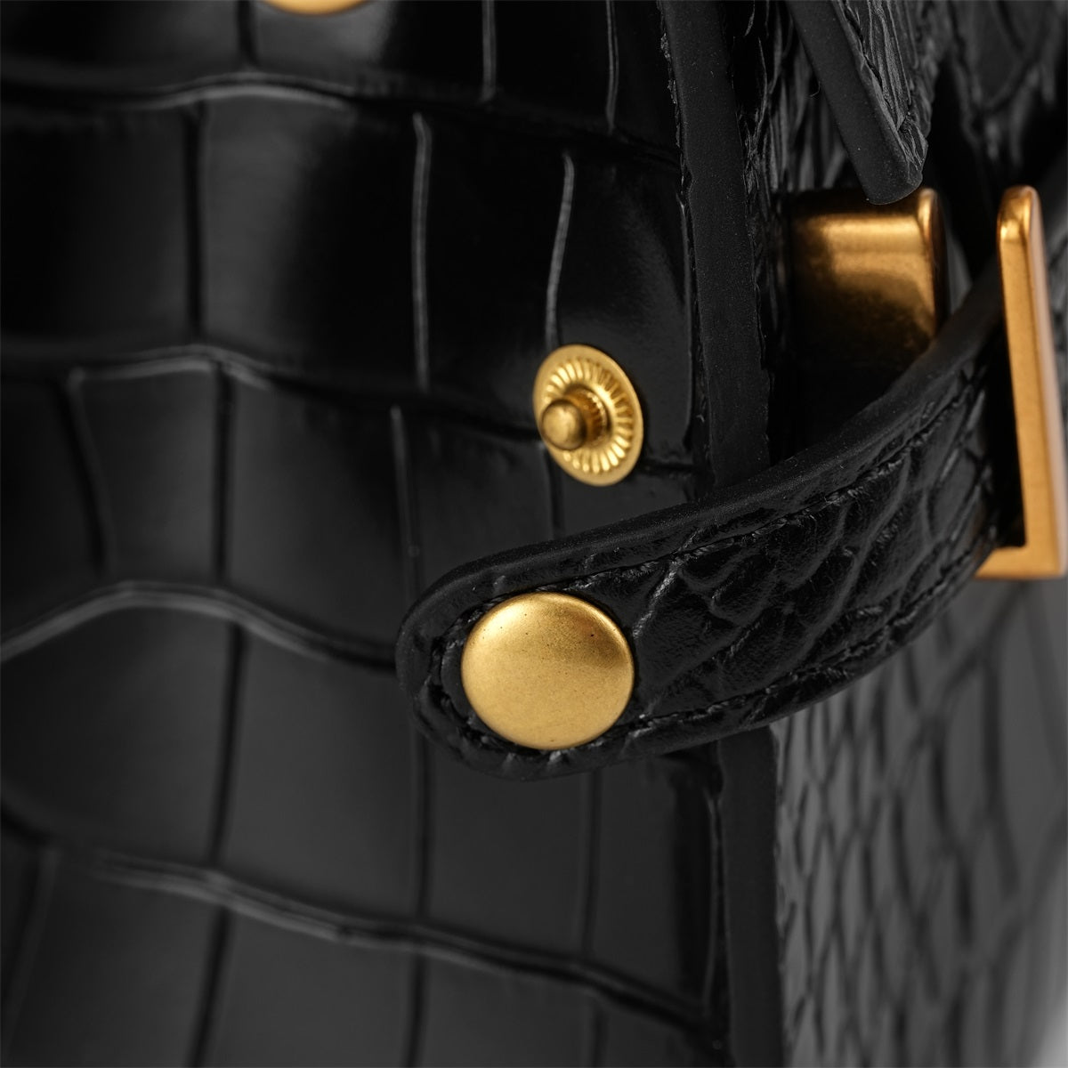 Kensington - Top Handle Black Mi Croc Embossed