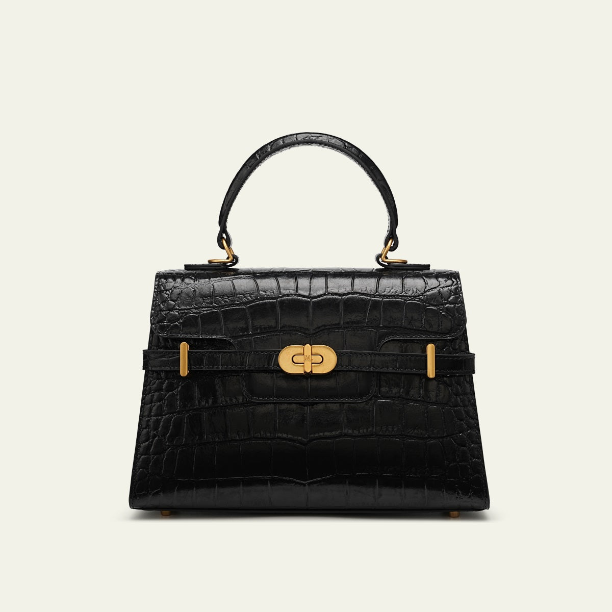 Kensington - Top Handle Black Croc Embossed