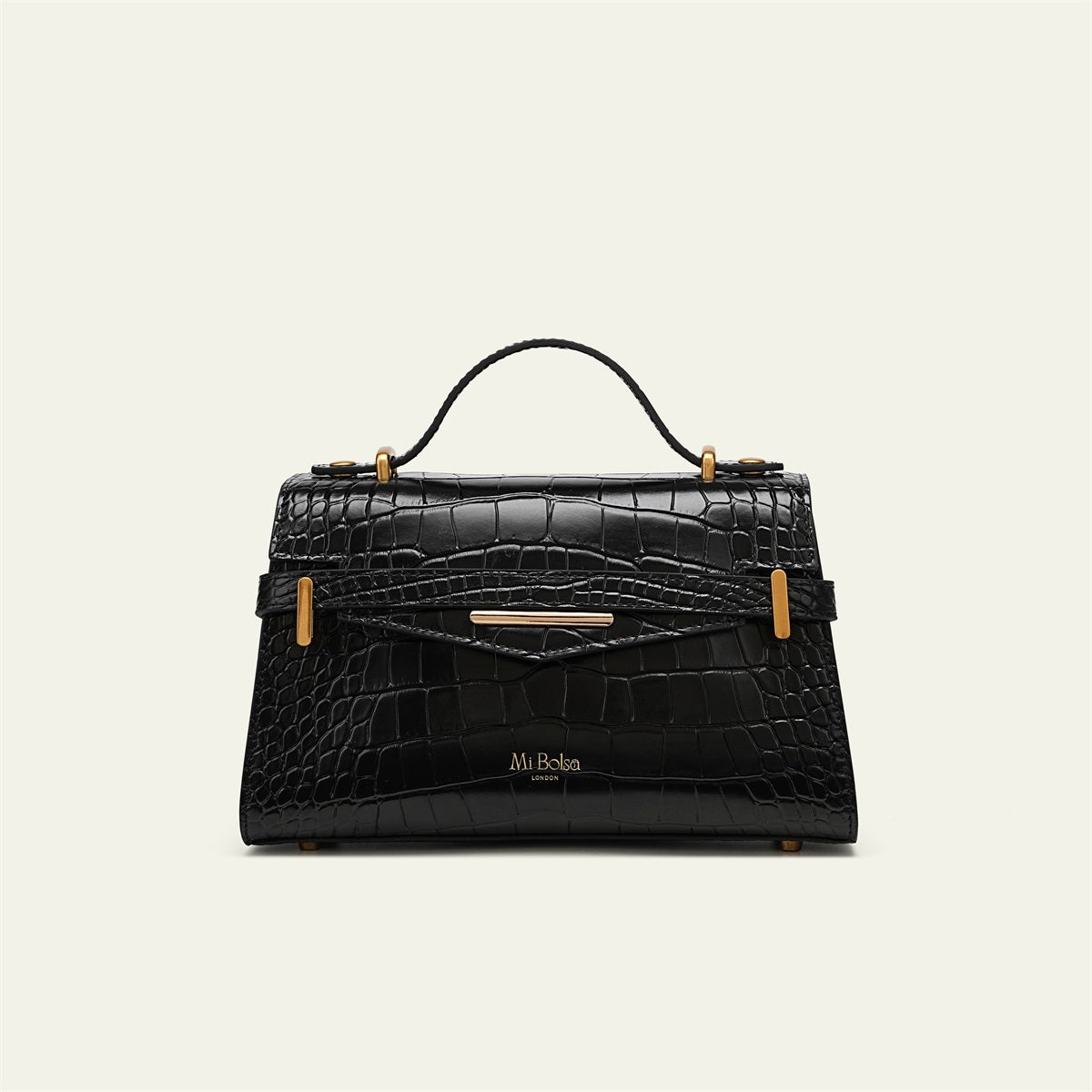 Kensington - Top Handle Black Mi Croc Embossed