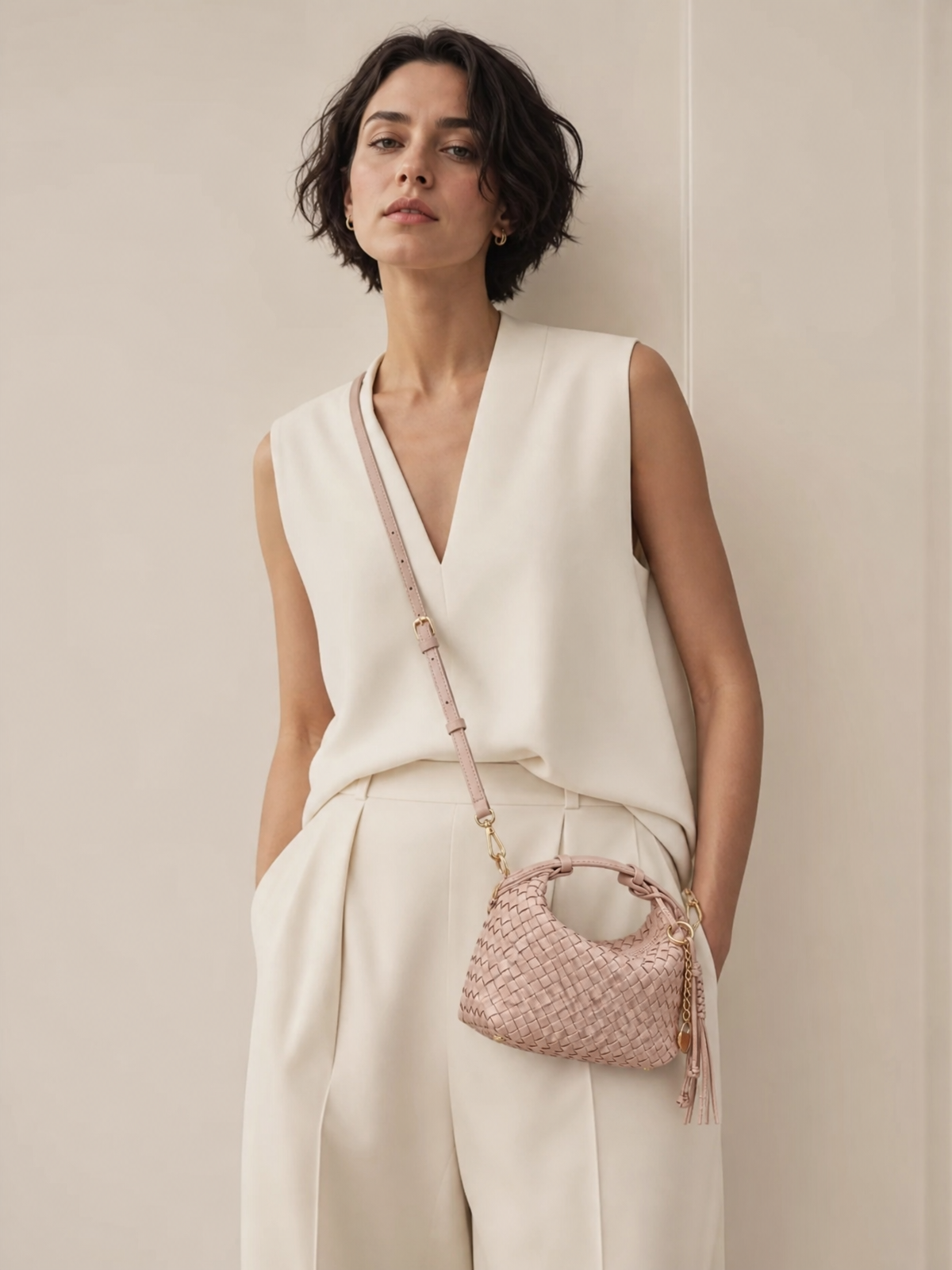 Camilla Half Moon Woven - Baby Pink