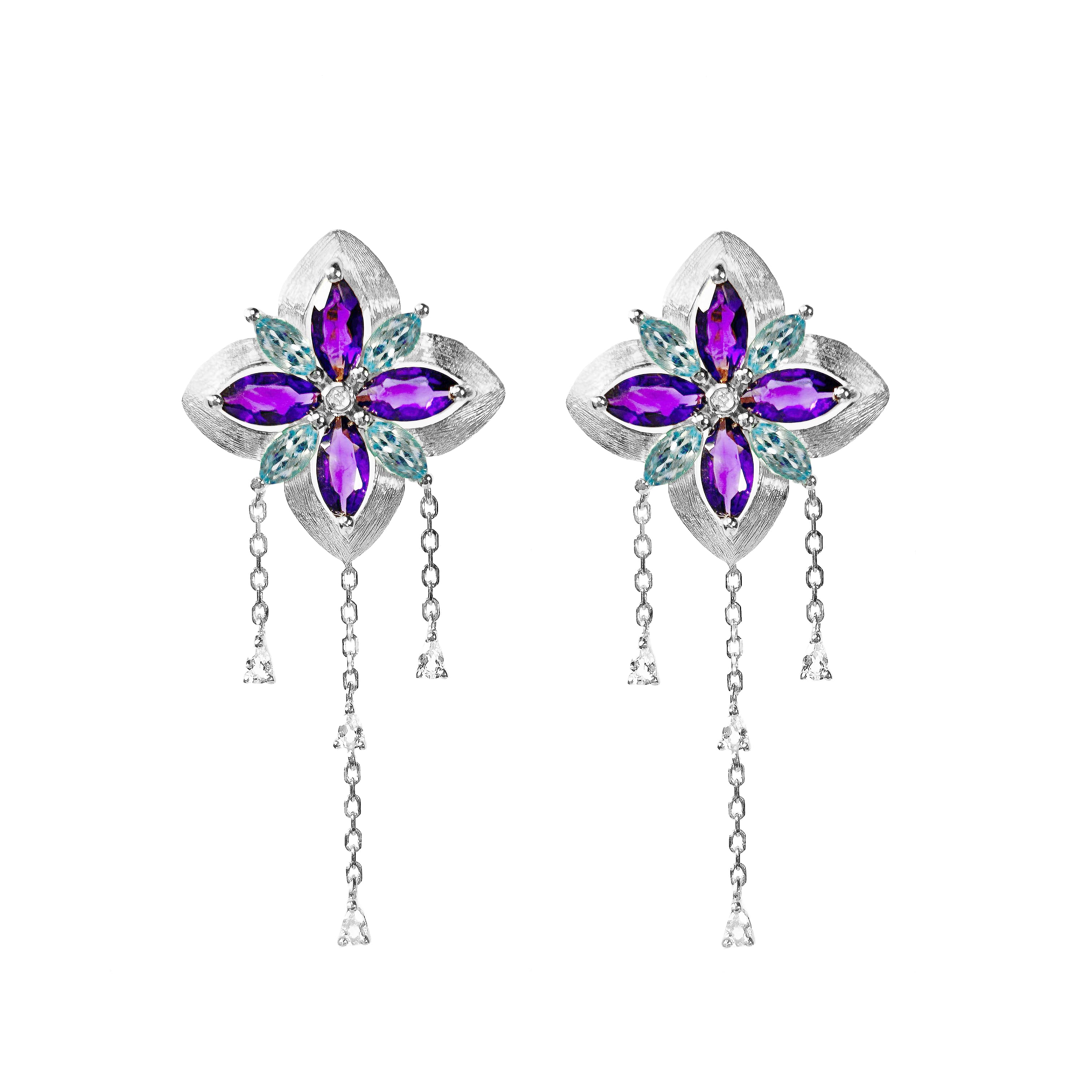Water Lily White Gold Diamond Earrings