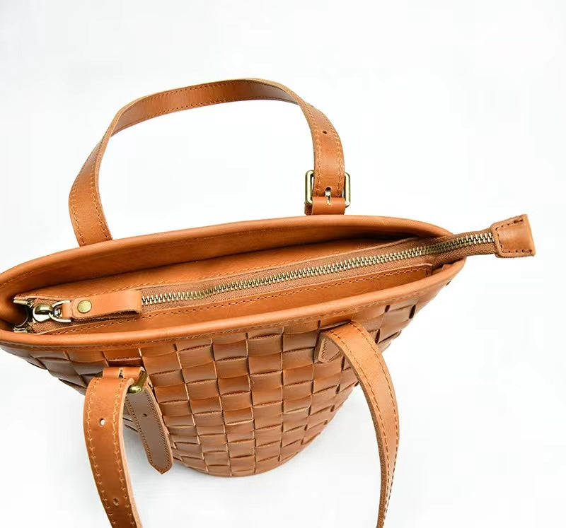 First Layer Cowhide Madrid Woven Tote/Shoulder Bag