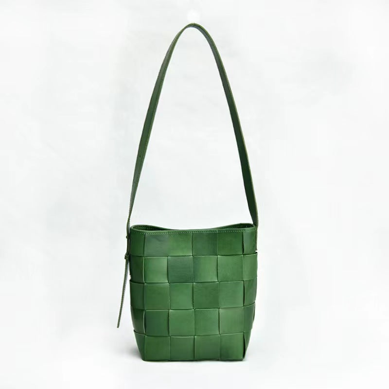 First Layer Cowhide Forest Woven Shoulder Bag