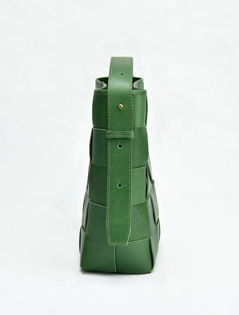 First Layer Cowhide Forest Woven Shoulder Bag