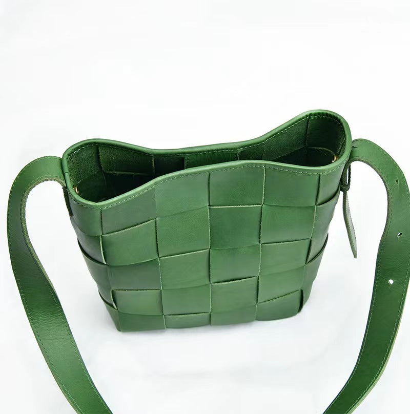 First Layer Cowhide Forest Woven Shoulder Bag