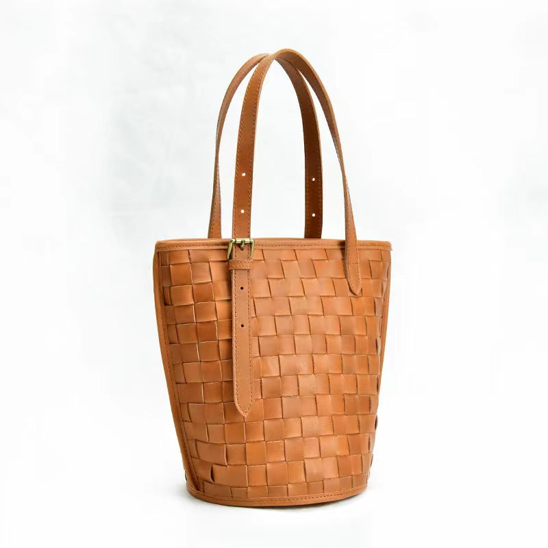 First Layer Cowhide Madrid Woven Tote/Shoulder Bag
