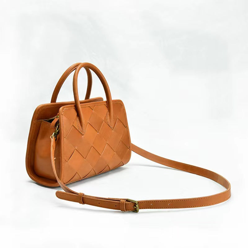 First Layer Cowhide Boston Woven Tote Bag