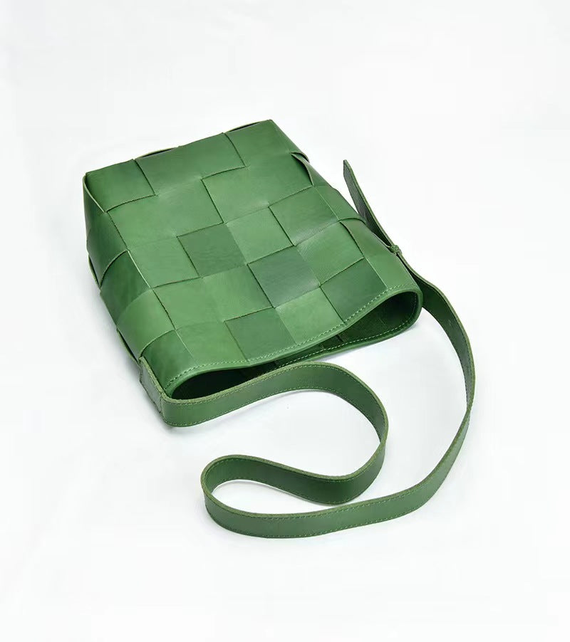 First Layer Cowhide Forest Woven Shoulder Bag
