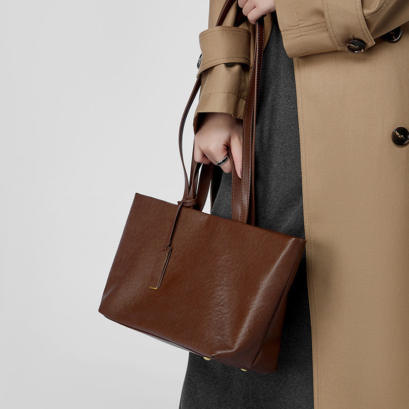Wax Leather Tote - Brown