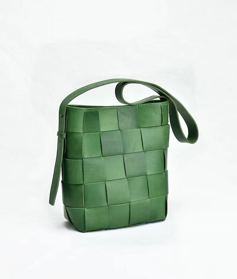 First Layer Cowhide Forest Woven Shoulder Bag