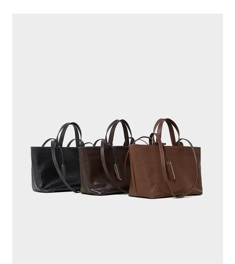 Wax Leather Tote - Black