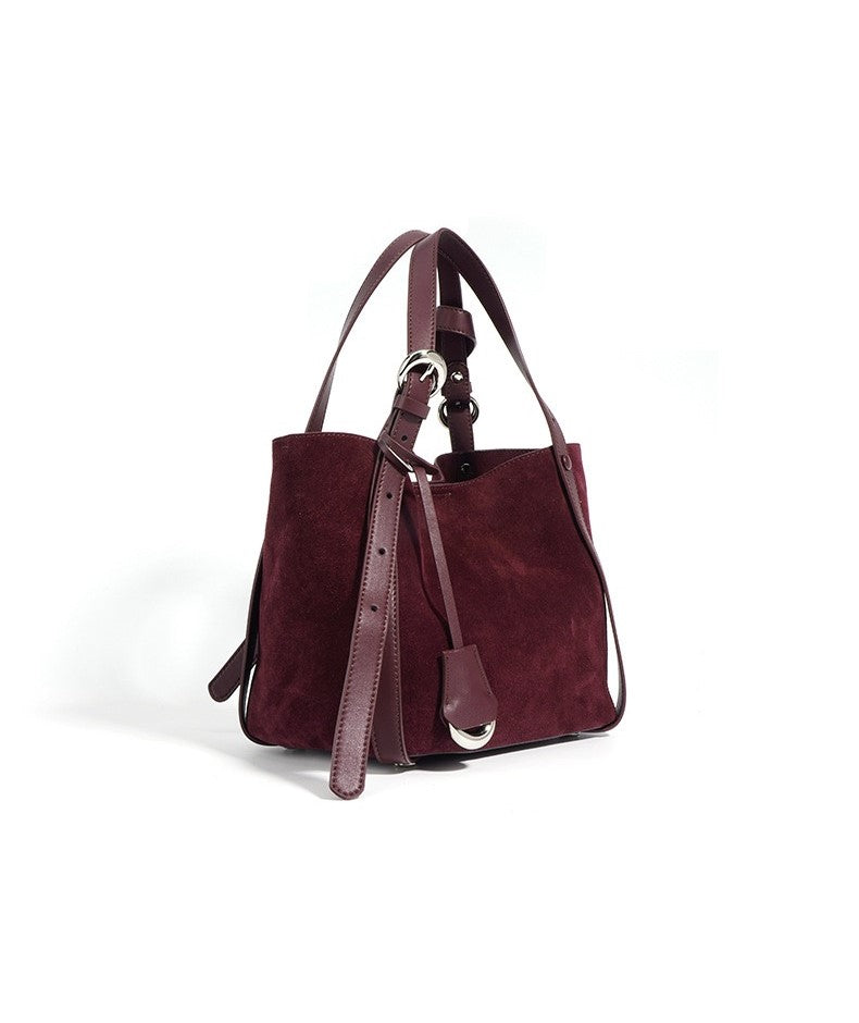 Suede Basket Bag - Burgundy