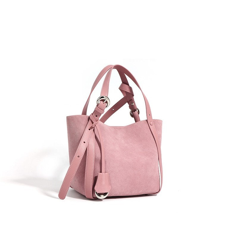 Suede Basket Bag - Burgundy