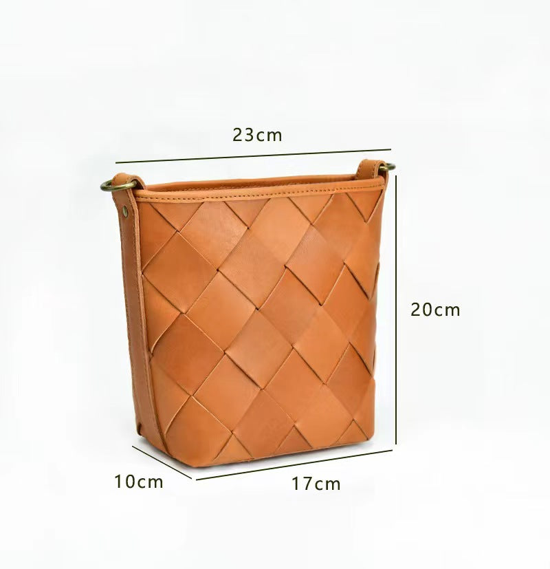 First Layer Cowhide Trinity Woven Shoulder Bag