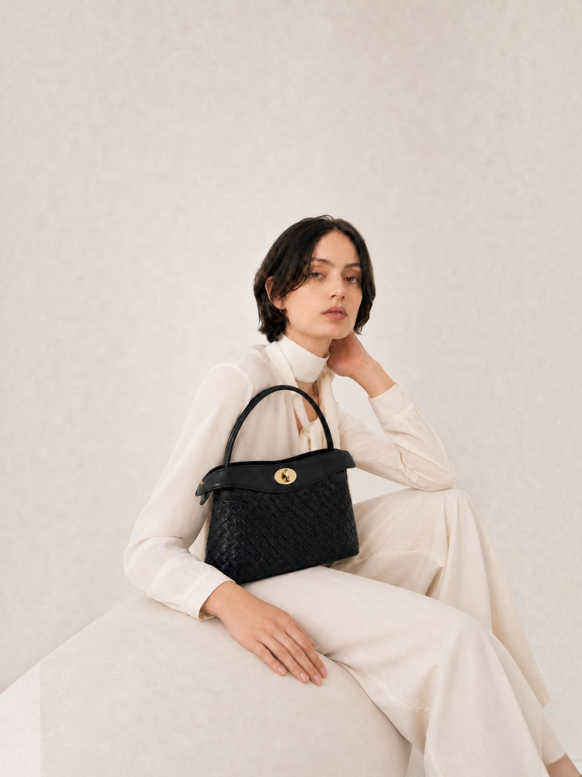 Florence Top Handle Woven Bag - Black