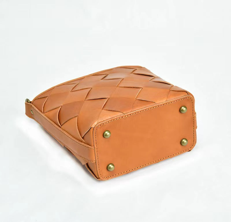First Layer Cowhide Trinity Woven Shoulder Bag